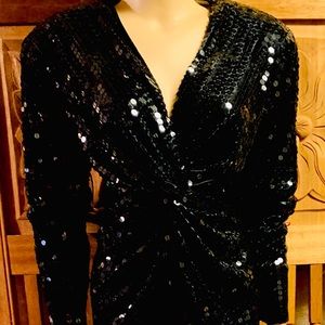 Vintage Oleg Cassini  Black Sequined Evening Gown